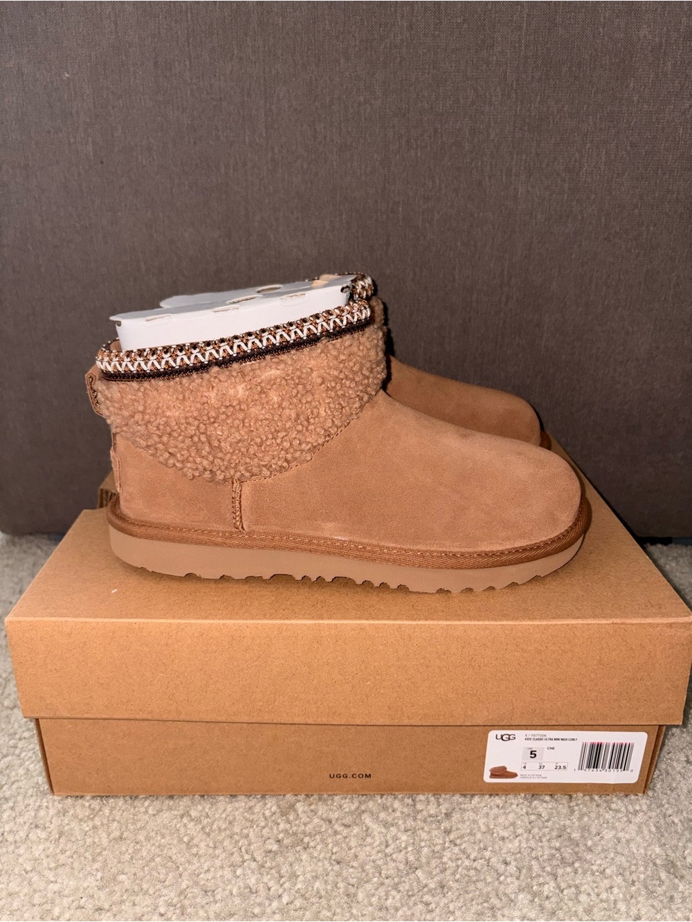 UGG Chestnut Suede Short Boot with Shearling Cuff